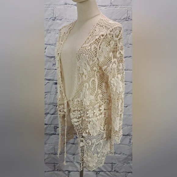 Vintage 90s Women's Crochet Open Knit Cardigan Nature Designs Mexico One Size - Picture 3 of 16